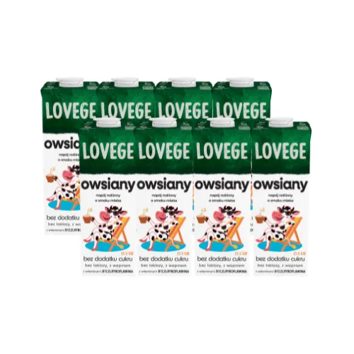 Napój Lovege Owsiany o Smaku Mleka 1l - zestaw 8 sztuk