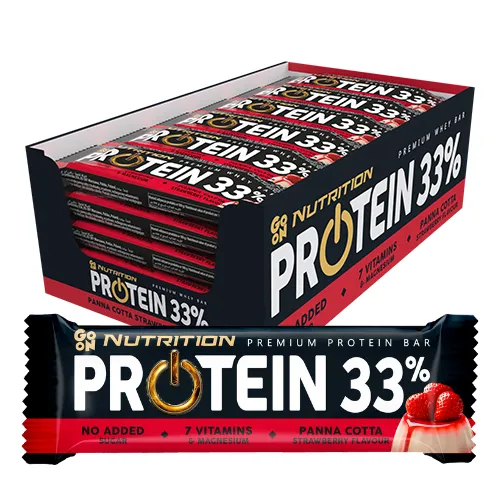 Baton proteinowy 33% panna cotta & truskawka 50g - zestaw 25 sztuk