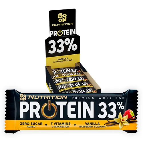 Baton proteinowy 33% wanilia & malina 50g - zestaw 25 sztuk