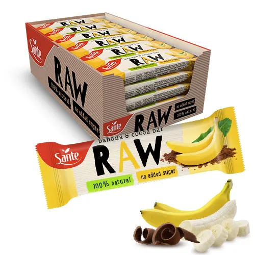 Baton RAW Bananowo - Kakaowy 35g - zestaw 36 sztuk